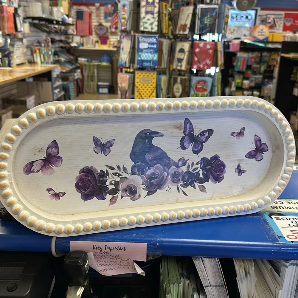 Decorative Purple Floral and Butterfly Tray- Set of 2